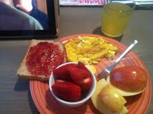 Breakfast - eggs, fruit and toast Breakfast at Lee and Ashleigh's