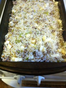 Thanksgiving stuffing ready to bake