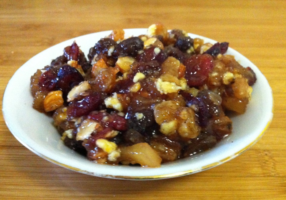 Homemade mincemeat - fruit and nuts with a healthy dose of spices, sugar, and brandy